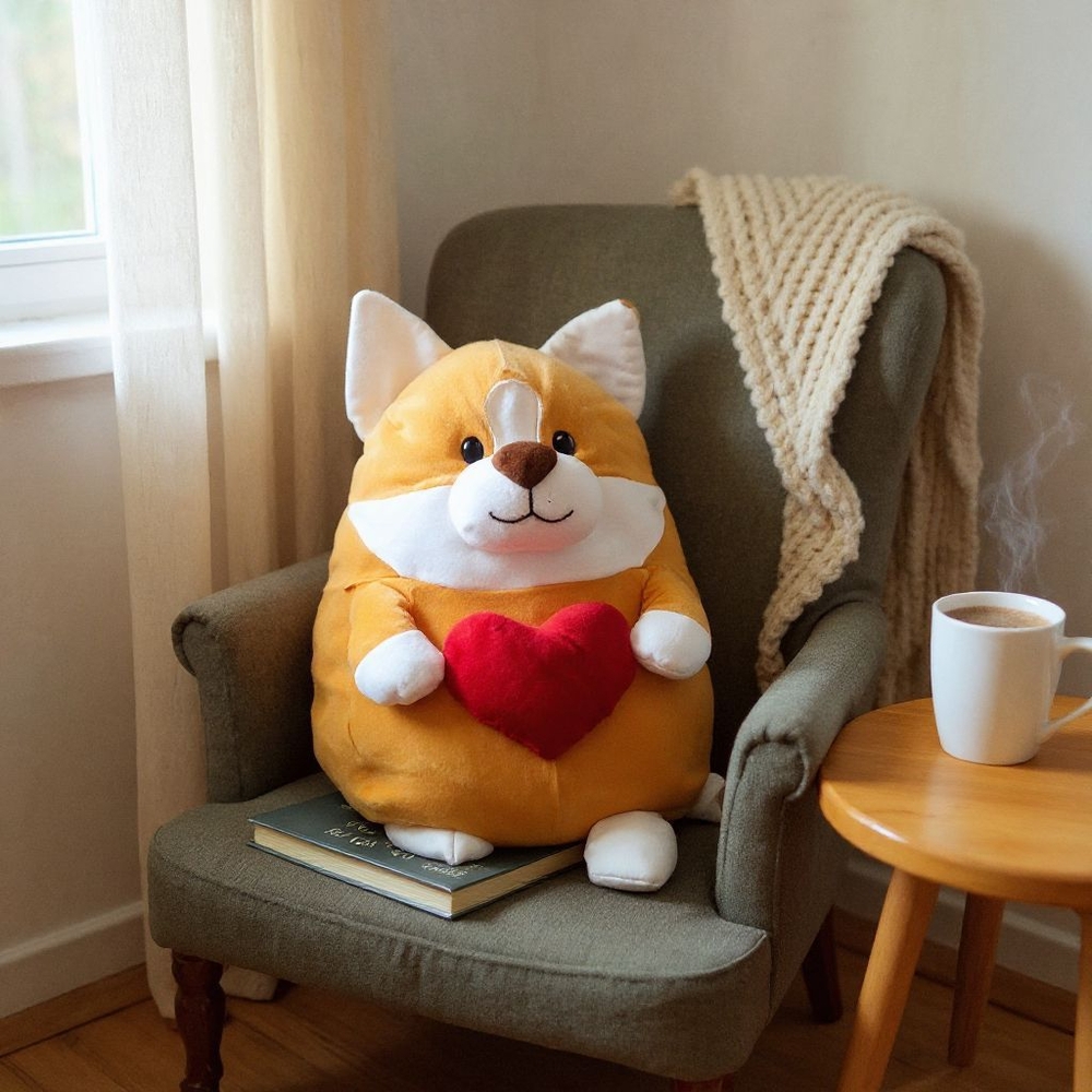 Adorable Plush Toy with Heart - Orange and White